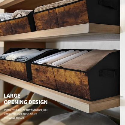 Homsorout Trapezoid Storage Cubes - Collapsible Fabric Baskets for Organization | 6 Pack in Wood Grain Brown
