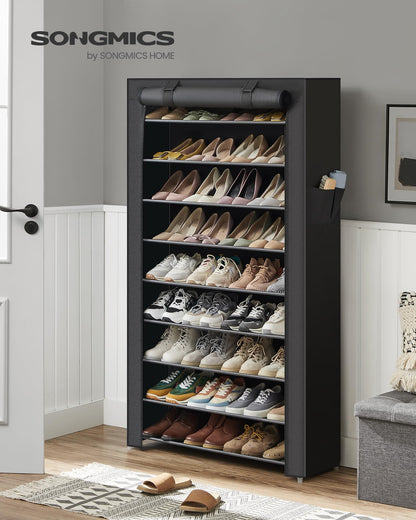 SONGMICS 10-Tier Shoe Rack, Shoe Storage Cabinet with Dustproof Cover, Free-Standing Shoe Storage Organizer for Closet, Entryway, Hold 40-50 Pairs of Shoes, for Sneakers, High Heels, Black URXJ36HV1