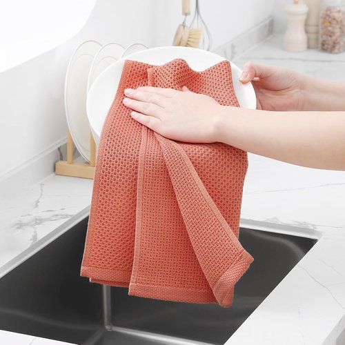 Homaxy 100% Cotton Waffle Weave Kitchen Dish Towels - Ultra Soft & Absorbent | 13 x 28 Inches, 8-Pack, Coral
