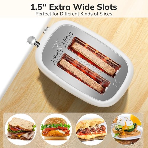 Keenstone Toaster - Retro 2-Slice Stainless Steel Design | 6 Browning Levels & Removable Crumb Tray - White