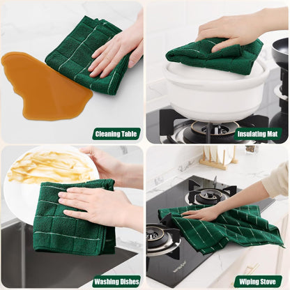 Homaxy Microfiber Kitchen Towels - 12 Pack Soft & Absorbent Dishcloths | Quick Drying Rags in Dark Green, 28 x 16 & 12 x 12 Inch