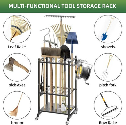 LAKEMID Garden Tool Organizer Stand - Mobile Yard Tool Rack with 2 Hooks | Holds Up to 42 Tools
