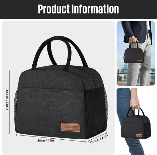 Douyadady Insulated Lunch Bag - Stylish Black Lunch Box for Men and Women | Durable & Spacious