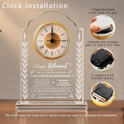 Retirement Gift - Crystal Clock Plaque for Women and Men - Variation: Retirement Gift