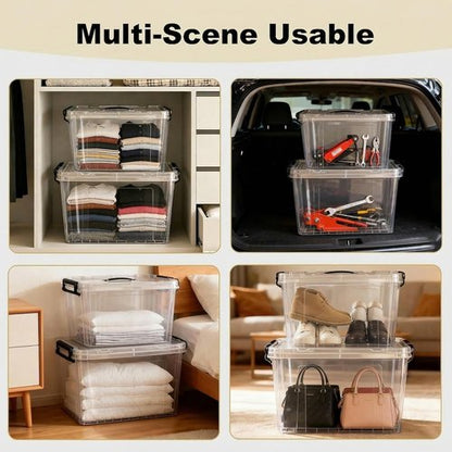 360 QT Clear Storage Bins - Heavy-Duty Stackable Organizers with Lids | BPA-Free, 4 Pack for Home & Office
