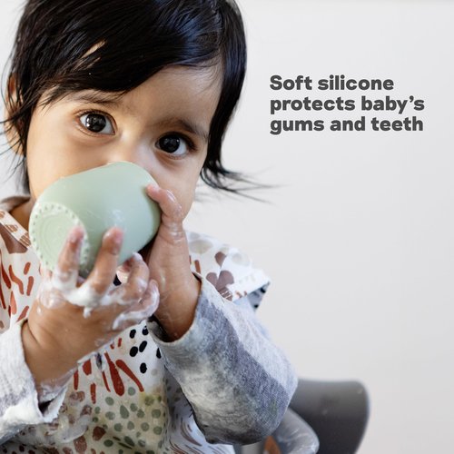 ezpz Tiny Cup (Sage) - 4 months+ - 100% Silicone Training Cup for Infants - Designed by a Pediatric Feeding Specialist - Baby-Led Weaning Essentials & Baby Gifts