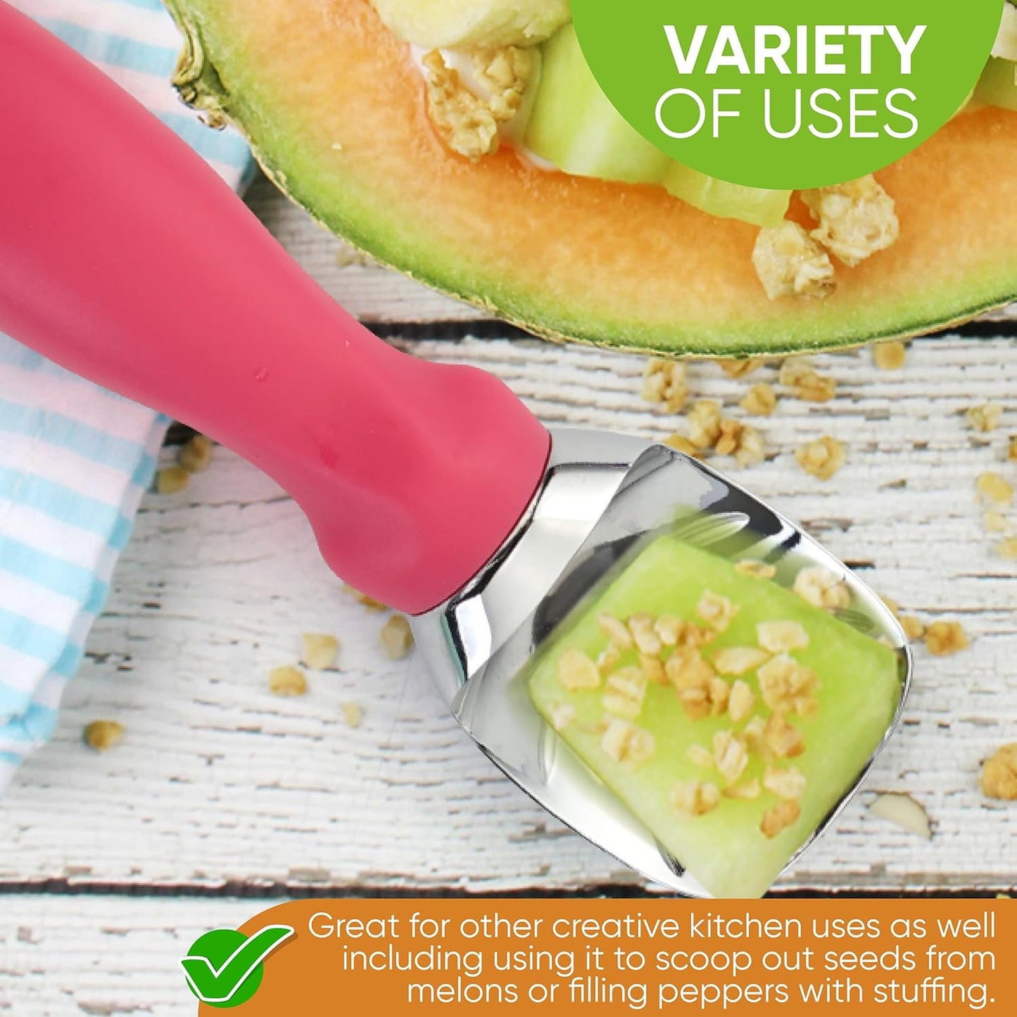 Spring Chef Heavy Duty Ice Cream Scoop - Soft Grip Handle, Metal Spoon for Gelato & Cookie Dough - Dishwasher Safe