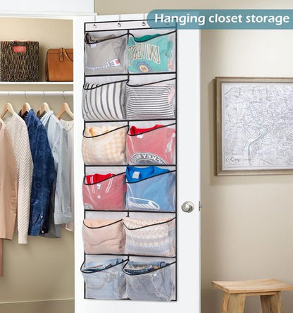 KIMBORA Over The Door Shoe Organizer - 12 Large Mesh Pockets for Boots | White Hanging Storage Rack