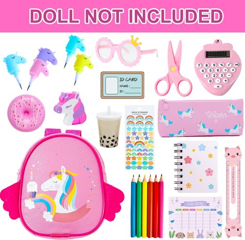 BDDOLL 18-Inch Doll Clothes & Accessories Playset - School Supplies, Bags, Glasses & More