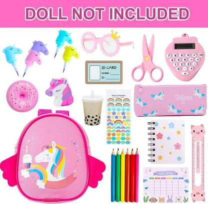 BDDOLL 18-Inch Doll Clothes & Accessories Playset - School Supplies, Bags, Glasses & More