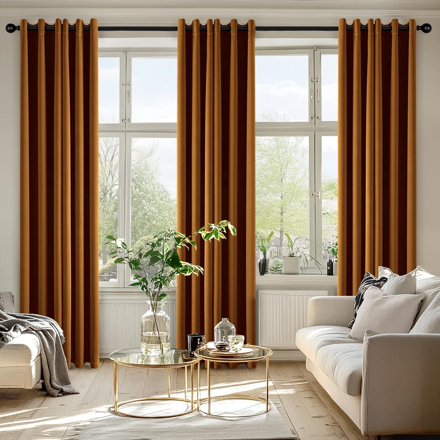 MIULEE Gold Brown Blackout Curtains for Bedroom Living Room 84 Inches Long 2 Panels, Thermal Insulated Room Darkening Drapes Solid Grommet Noise Reduction Light Blocking Window Treatments 40x84 inch