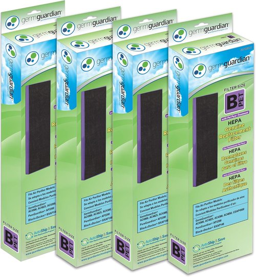 GermGuardian HEPA Replacement Filter B - Removes 99.97% of Pollutants | 4-Pack, Black/Purple
