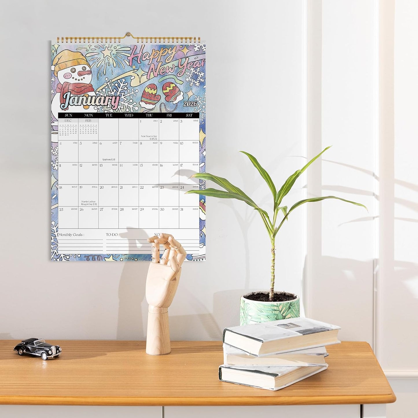 Ospelelf 2026 Family Coloring Wall Calendar - 12'' x 17'' Monthly Planner with Plastic Cover | 18 Months, Jan 2026 - June 2027