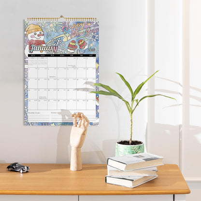 Ospelelf 2026 Family Coloring Wall Calendar - 12'' x 17'' Monthly Planner with Plastic Cover | 18 Months, Jan 2026 - June 2027