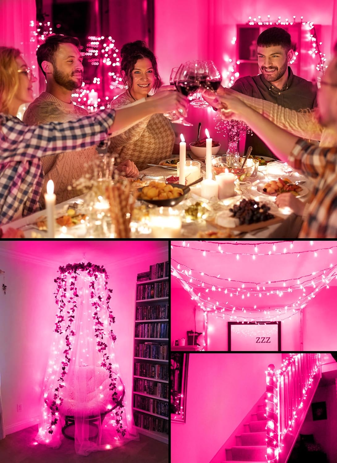 Brightown Christmas String Lights - 8ft Battery Operated 20 LED Mini Lights with Timer | Pink Indoor/Outdoor Decor