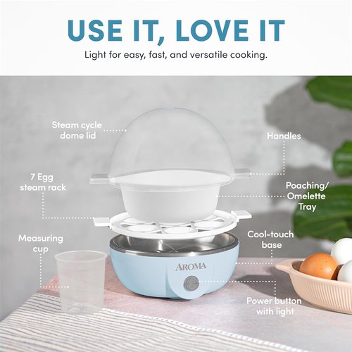 AROMA® Electric Egg Cooker - Easy Steamer & Poacher with XL Capacity for 7 Eggs