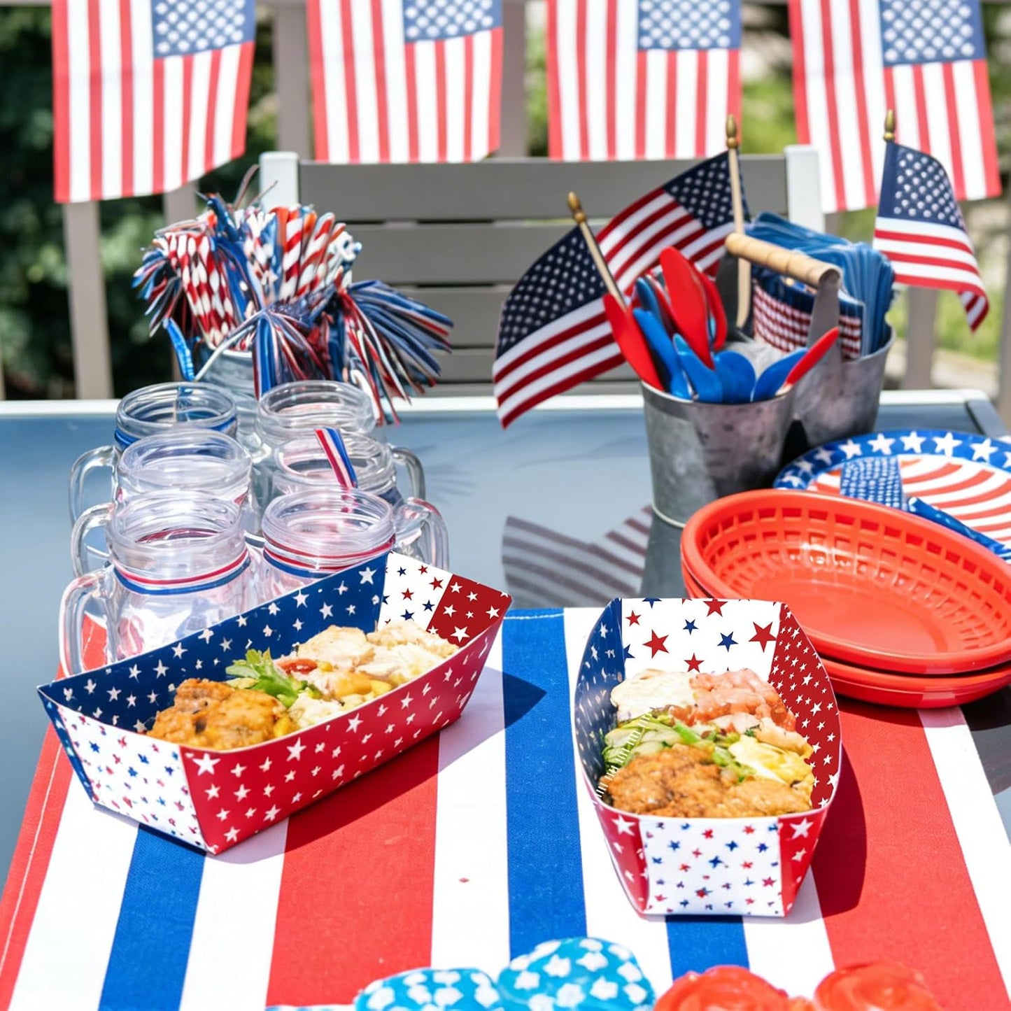 Red, White & Blue Star Food Trays by [Brand Name] - 30 Pack Disposable Paper Serving Boats for Snacks & Parties