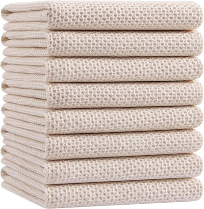 Homaxy 100% Cotton Waffle Weave Dish Towels - Ultra Soft & Absorbent | Quick Drying, 20x28 Inches, 8-Pack, Beige