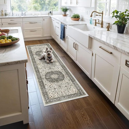 **Regine Switzerland 2x5 Washable Runner Rug - Stain Resistant & Ultra Soft | Grey Indoor Carpet for Entryway & Kitchen**