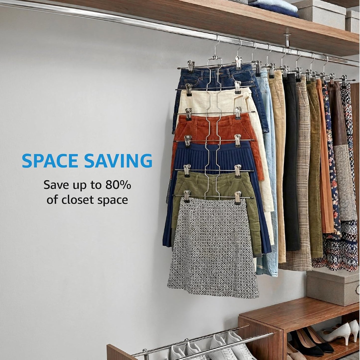 ZOBER 3-Pack Skirt Hangers with Clips - Space-Saving Closet Organizer for Pants & Skirts