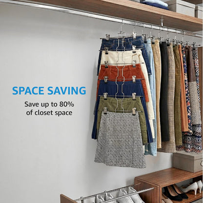 ZOBER 3-Pack Skirt Hangers with Clips - Space-Saving Closet Organizer for Pants & Skirts