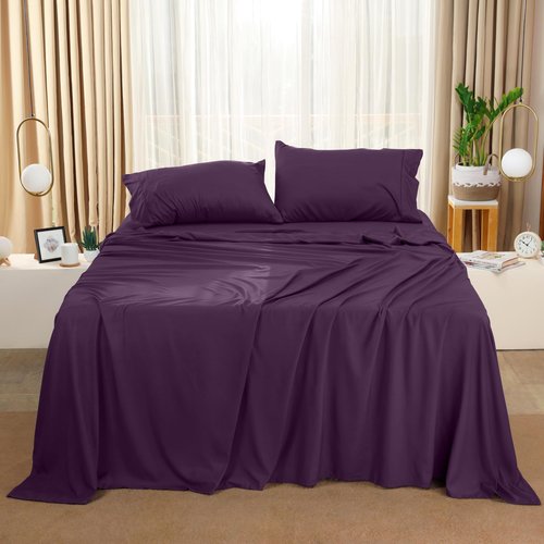 Utopia Bedding Full Sheet Set – 4 Piece Bed Sheets for Full Size Bed, Soft and Breathable Microfiber, Includes 1 Fitted Sheet, 1 Flat Sheet and 2 Pillowcases (Dark Purple)