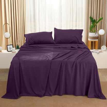 Utopia Bedding Full Sheet Set – 4 Piece Bed Sheets for Full Size Bed, Soft and Breathable Microfiber, Includes 1 Fitted Sheet, 1 Flat Sheet and 2 Pillowcases (Dark Purple)