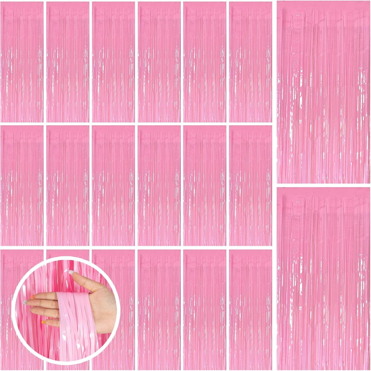Skiennix 20 Pack Pink Tinsel Curtain Backdrop - Foil Fringe Birthday & Graduation Party Decor