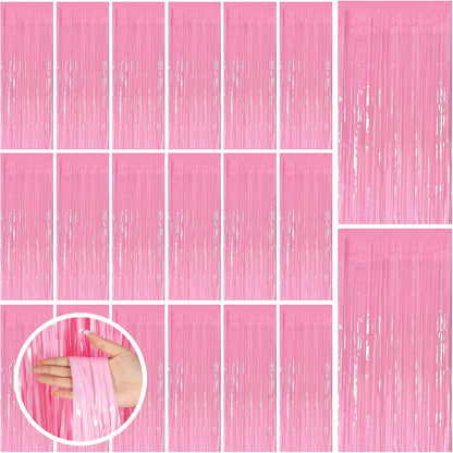 Skiennix 20 Pack Pink Tinsel Curtain Backdrop - Foil Fringe Birthday & Graduation Party Decor