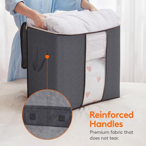 Lifewit 100L Clothes Storage Bins - 3 Pack Foldable Bags with Lids, Zippers & Clear Windows | Ideal for Organizing Clothing & Bedding