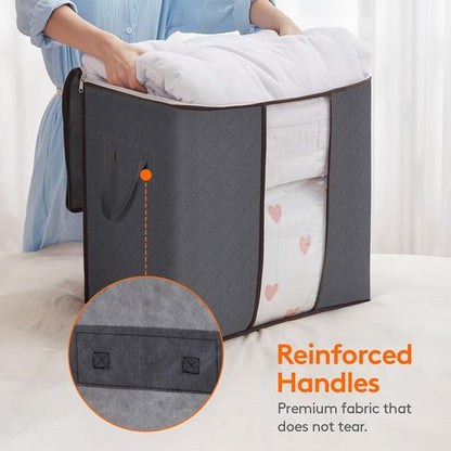 Lifewit 100L Clothes Storage Bins - 3 Pack Foldable Bags with Lids, Zippers & Clear Windows | Ideal for Organizing Clothing & Bedding