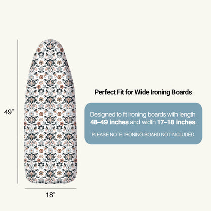 UniSimp Ironing Board Cover and Pad 18"x49" Extra Thick Natural Cotton,Scorch and Stain Resistant Iron Board Cover,Wide Ironing Board Cover with Fasteners Heavy Duty Heatproof Elastic Edge Floral