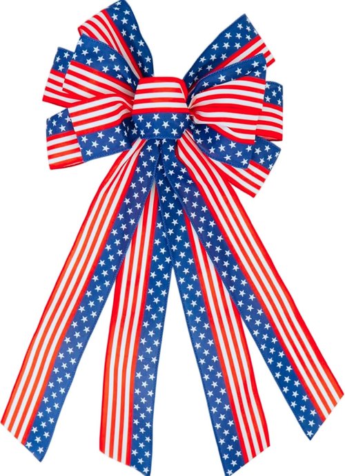 Large Patriotic Wreath Bow - 4th of July Decor with Star and Stripe Design | 11.4 x 20.8 in