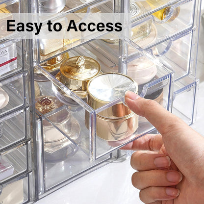 Prsildan Acrylic Drawer Organizer - 17 Drawer Clear Storage Solution for Makeup & Craft Supplies | Set of 4
