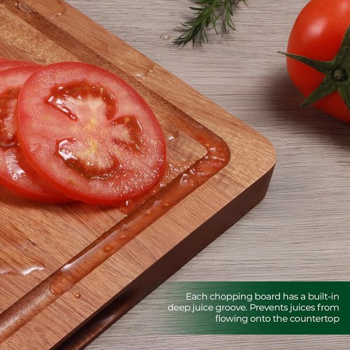 Acacia Wood Cutting Board Set - Large Charcuterie & Chopping Boards for Meat, Cheese, Fruits | Set of 3