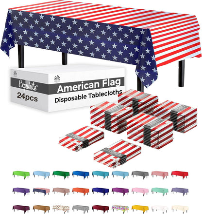 Party Solids Patriotic Rectangular Tablecloth - 54x108 Inch, 24-Pack for Festive Celebrations
