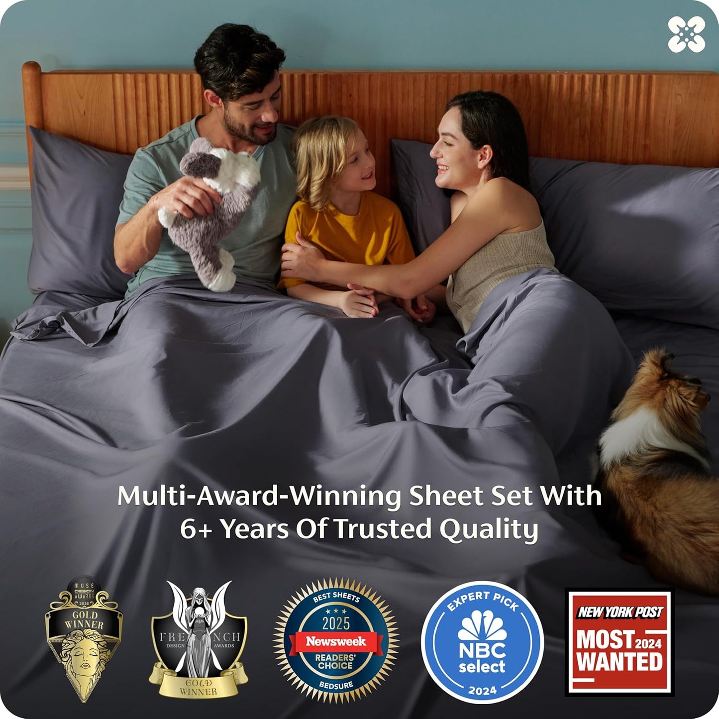 Bedsure Queen Sheet Set - Cooling Bamboo Rayon Sheets | Breathable, Soft & Deep Pocket Up to 16" - Dark Grey