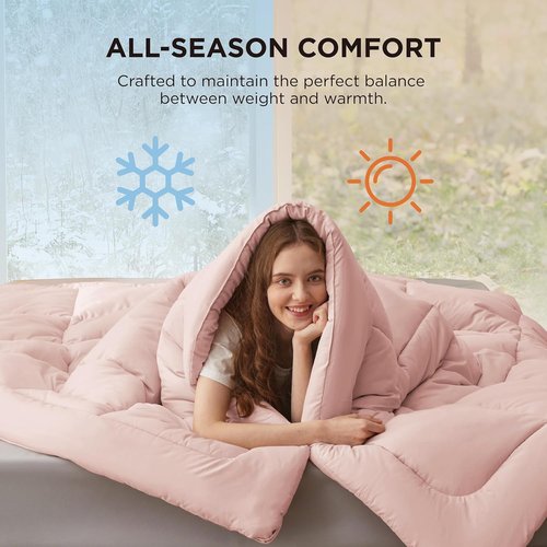 Bedsure Comforter Duvet Insert - All-Season Twin XL Quilted Bedding, GentleSoft Down Alternative, Pink 92 x 68 Inches