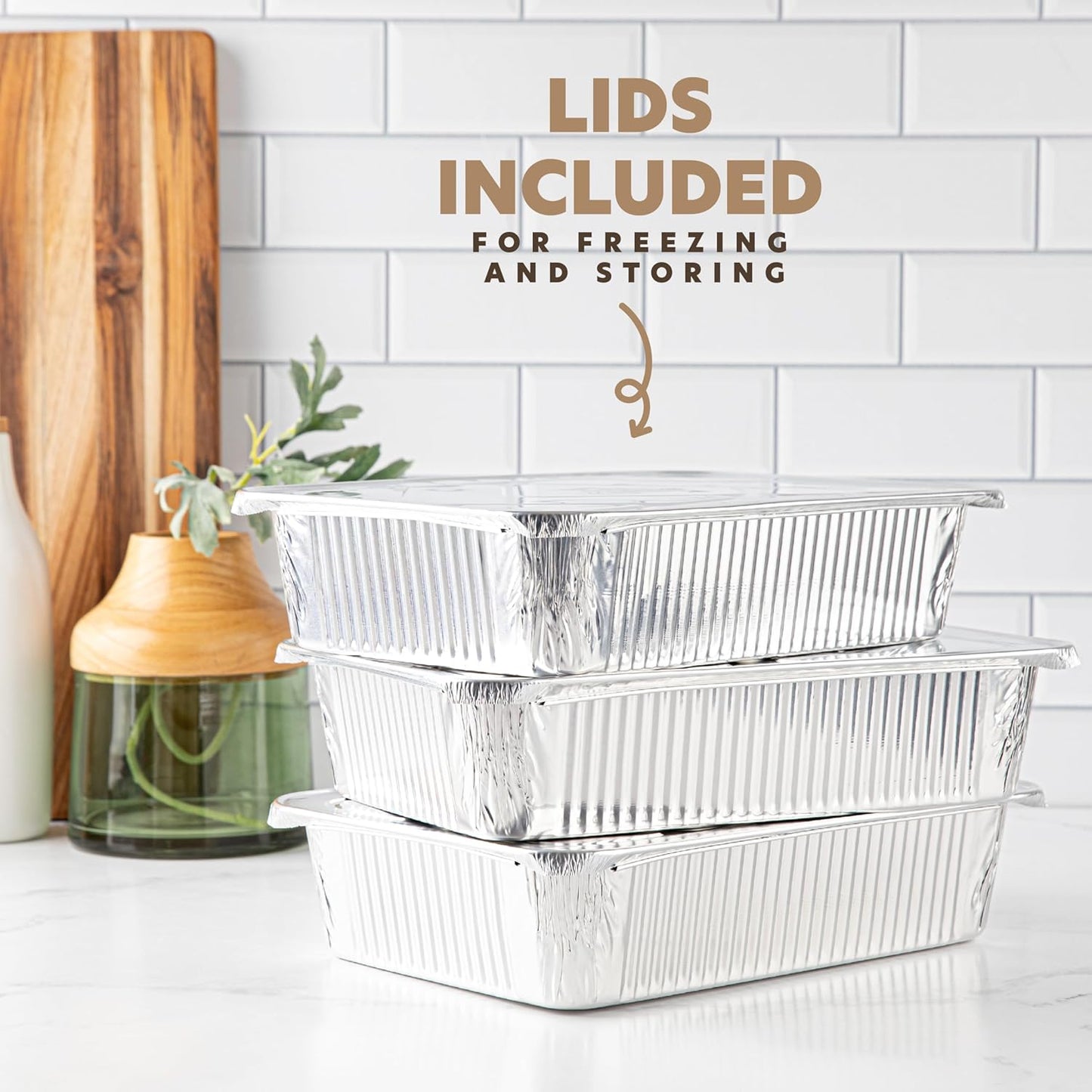 PlasticPro Aluminum Pans - 10 Pack Heavy-Duty 12.5'' x 9'' Disposable Foil Pans with Covers for Baking