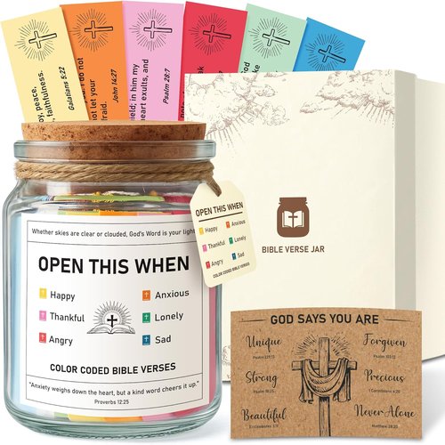 Bible Verse Jar - Inspirational Christian Gift for Daily Encouragement | Handmade 90-Day Color-Coded Verses