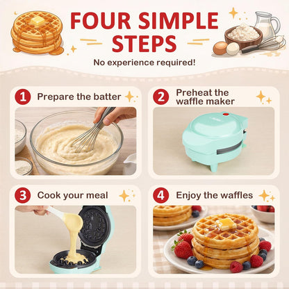 Sunvivi Mini Waffle Maker - 6-in-1 Nonstick Waffle Iron with Removable Plates Set | Light Blue