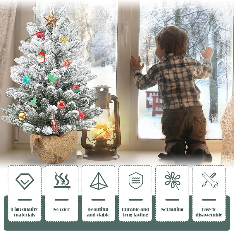 Gfilay 3ft Flocked Prelit Christmas Tree with 60 LED Lights, 8 Modes