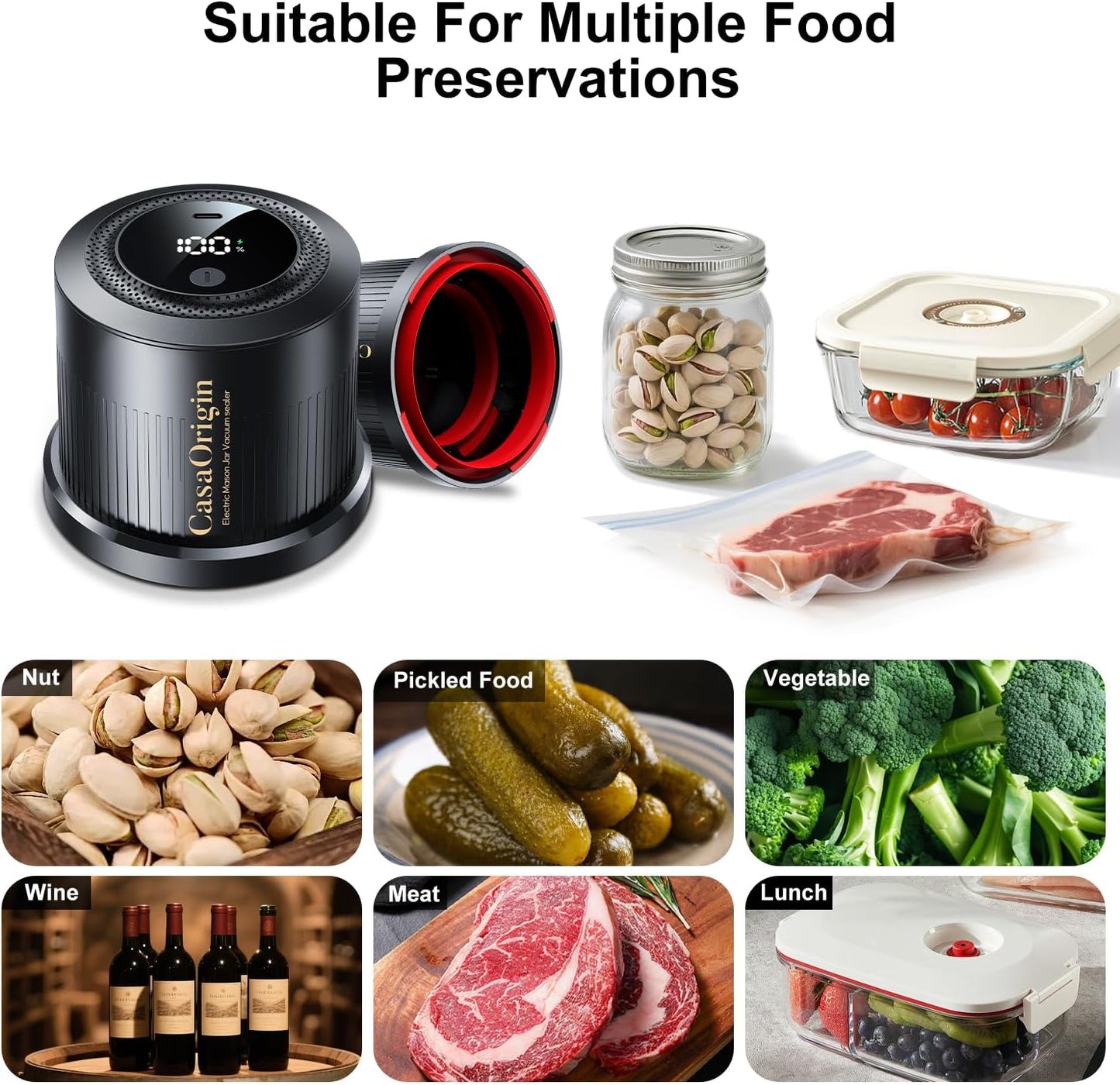 Skiennix Electric Mason Jar Vacuum Sealer Kit - Automatic Sealer for Canning & Food Storage | Fits Wide & Regular Mouth Jars