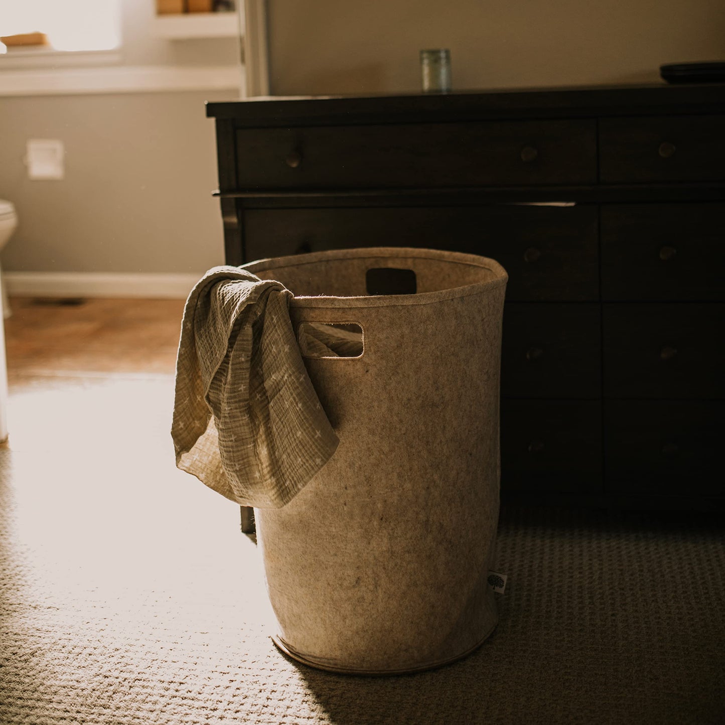 Parker Baby Nursery Laundry Hamper - Large Felt Storage Basket and Baby Hamper for Nursery (Oatmeal)