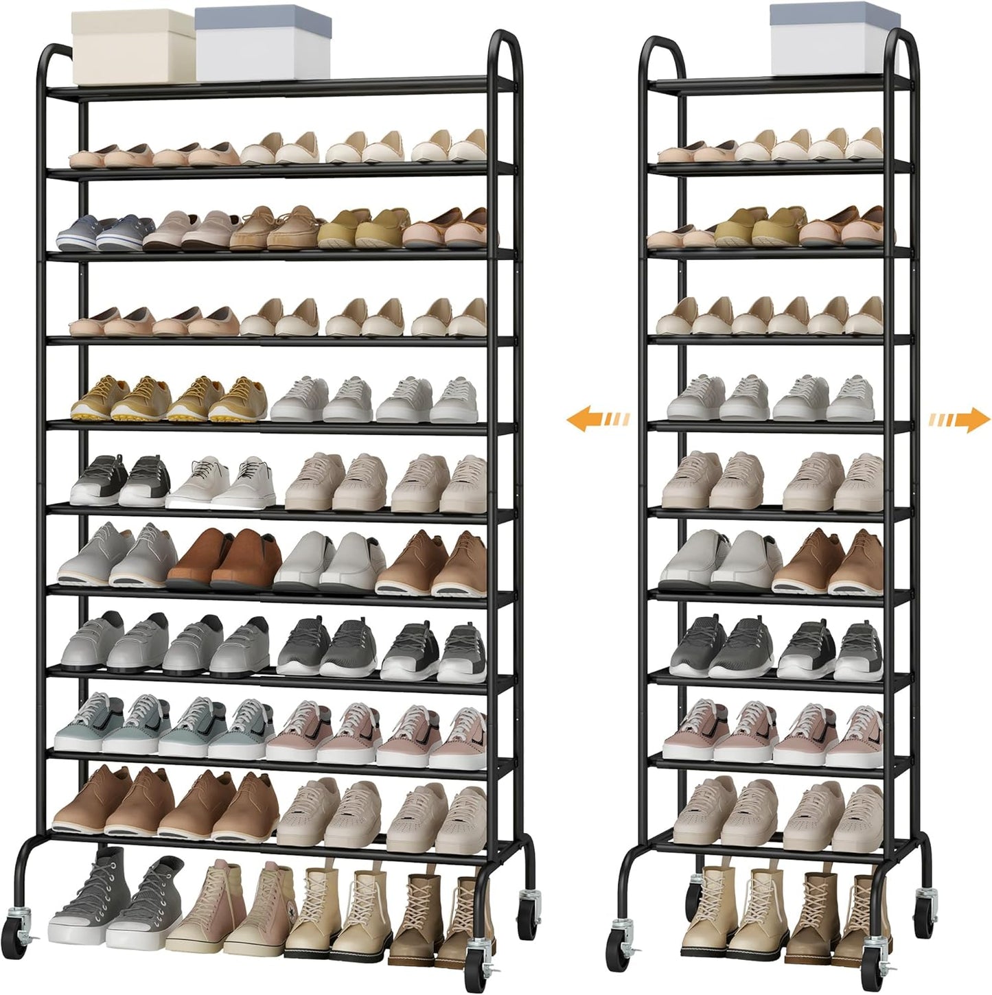 STO STO Expandable Shoe Rack - 10-Tier Metal Organizer for Up to 44 Pairs | Adjustable & Free Standing, Black