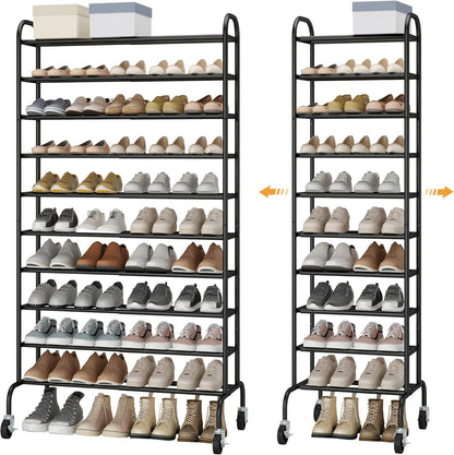 STO STO Expandable Shoe Rack - 10-Tier Metal Organizer for Up to 44 Pairs | Adjustable & Free Standing, Black