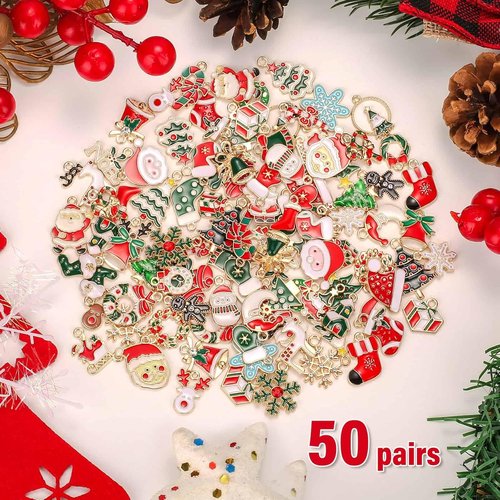 Acejoz Christmas Charms - 100 Pcs Gold Enamel Jewelry Pendants for Bracelets & Earrings