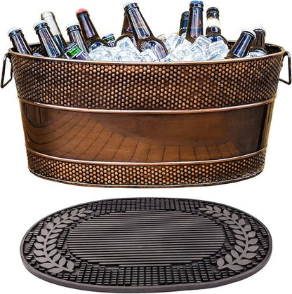 BREKX Copper Beverage Tub w/PVC Party Mat 6-Gallon Beverage Tub & Wine Bucket for Parties & Events, Mimosa Bar Supplies Champagne Bucket with Bar Mat, Large (11 Champagne Bottles)