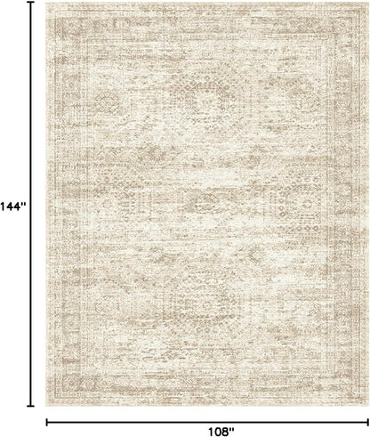 Soalmost Area Rugs - Non-Slip, Machine Washable Vintage Design | Lightweight 9x12 Beige Rug for Living Room, Bedroom, Dining Room, Home Office