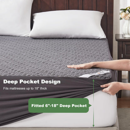 Waterproof Mattress Protector, Queen Size Mattress Pad Fitted 6"-18" Deep Pocket, 3D Air Fabric Breathable Bed Mattress Cover Noiseless Washable for Bedroom, Hotel(Carbon Gray)
